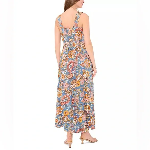 Vince Camuto Floral Square-Neck Smocked-Back Maxi Dress - Picture 2 of 3